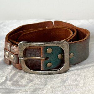 Vintage Jack & Jones Genuine Leather Belt Silver/Turquoise-Men's Size 38 Euro 95